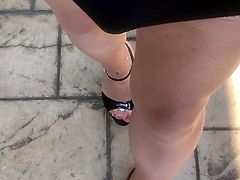 Sexy sissy walking in high heels - and clitty!