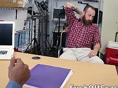 Bearded straight dude takes cash for interracial ass fuck