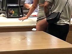 Couple caught fucking at fast food front desk !