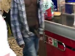 black guy with penis out of his pants in supermarket CFNM