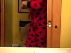 Teen brunette on hidden toilet cam