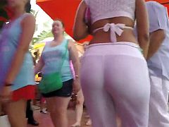 Sexy ass in see through white pants