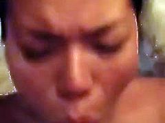 Asian girl sucking and taking a huge facial
