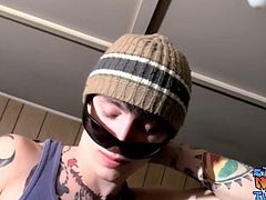 Inked straighty tough guy Blinx masturbating solo hard