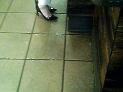 Candid Asian in Heels waiting for her Coffee feet face