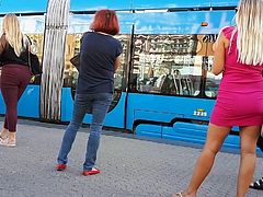 Girl wait for tram 1