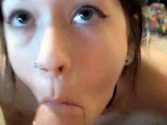 Skinny teen brunette gets huge facial