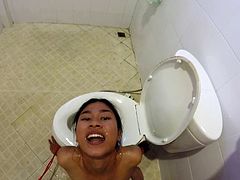 tied to toilet and piss and cum on pretty face