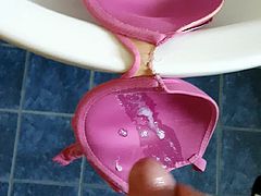 Cum on neighbour's bra in her bathroom