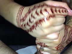 Perfect Hands with Henna Tattoos jerking my Cock