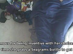 Dirty Lil' Wifey Masturbating w Glass Bottle - Hidden Cam