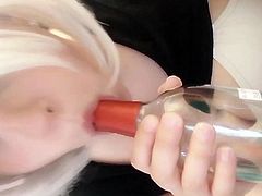 2b cosplay blowjob on vodka bottle