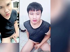 Thai boy handjob shaved cock squirt