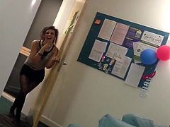 British uni girl dancing in black tights