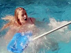 Stunning milf lisa lays hand on pool boy