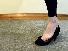 Male strutting in black court shoes tease