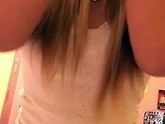 Chubby blonde playing and teasing