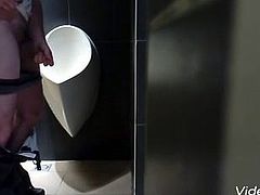 Jerking in public toilet