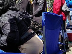Mardi Gras Creep Shots fat black slut in see thru leggings