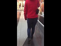 Sweet brunette's ass in jeans