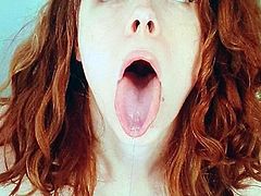 huge cumshot on ahegao redhead girl after 20 days of nofap