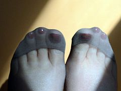 Rubbing Legs & Feet in Chocolate RT Pantyhose