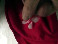 Cumshot on Red DD Bra