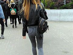 Very tight jeans booty