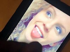 Cumtribute on blonde tongue