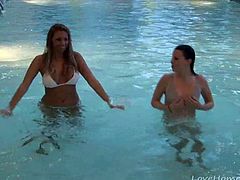 While these hotties were hanging out at the local swimming pool, they told one of their friends to record them, The camera captures their delicious bodies perfectly while they are enjoying their fun in the water.