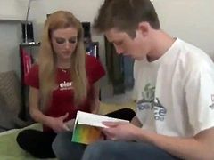Stunning Blonde Teen Jerking Off Her New Roommate's Cock