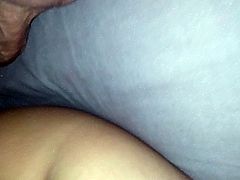 Playing under the blanket, teasing her pussy with my dick