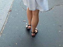 women walking in a white seetrough dress black thong PART2