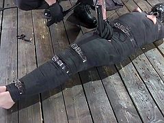 I adore such videos, and you? It’s not even possible to recognize Avi Love under these black bandages. The master cuts holes in the place of her tits and pinches her nipples with hard metal clamps. The next hole appears in the place of her pussy... Join!