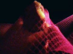 Cum in pink fishnet pantyhose