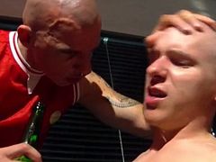 There they are these two horny muscular bald homos sucking each others hard cocks . Enjoy today in High Definition video with gay sex slave