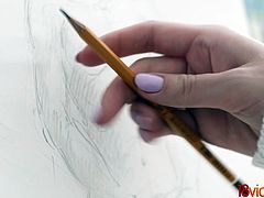 These two cute and naughty art students just can't resist the temptation when their handsome male sitter gets a hardon while they draw him. The work can wait, at least until they satisfy their sexual hunger sharing this beautiful cock and having some lesbian fun in 69 position. Scenes like this make us love art even more!