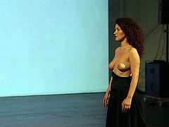 Eva Pyrnokoki's breasts seem to be sagging and folding down