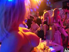 Amazing beauties in hot outfits get plowed hard all around the club