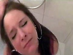 Humiliated amateur toilet slut getting pissed on