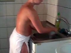 Teen Drinks Old Guy's Piss in Kitchen
