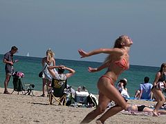 Blonde Goddess Playing volleyball