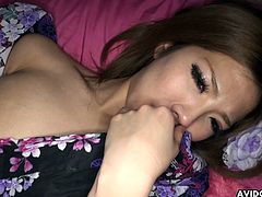Busty woman in a floral kimono, Emiko Shinoda cheated on her husband with a horny neighbor, who was fingering and licking her hairy pussy, before fucked her dirty brains out.