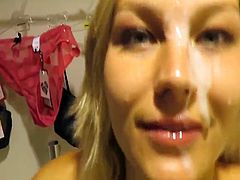 german amateur hairy blonde fucked in changing room.
