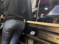 Ebony in jeans at work