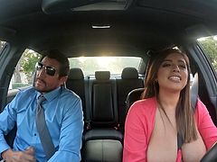 Apparently this driving instructor is really good, otherwise how to explain why this hot busty chick gladly pounces on him at the first opportunity and sucks his big dick right in the car. Relax and enjoy impetuous sex action!