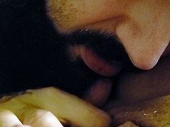Bearded man lovingly licks and sucks girlfriend's cute pussy