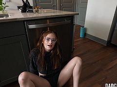 I was highly thirsty tonight and went to the kitchen to get a glass of water, but when I got there, I found my horny stepdaughter masturbating in there, and when I caught her, she got scared and told me she'd do anything. I decided to punish her erotically and ask her to then suck my cock off.