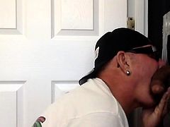 Gloryhole DILF gets fucked from behind