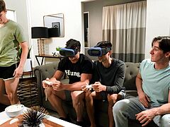 I invited my three friends to play video games at my house. So I told them how to play with VFX, and two of them started playing the games, but one of them came to me and asked me to keep quiet while he was giving a sloppy blowjob to my big dick. Later on, he also rode my dick to moan in pleasure.